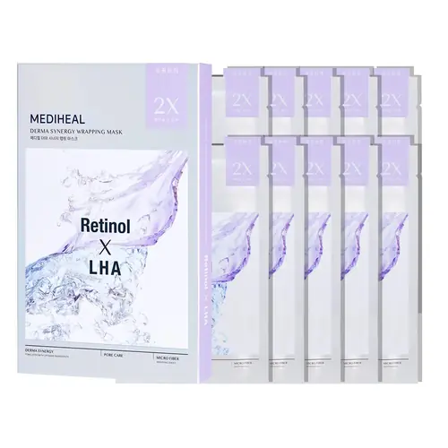 Mediheal Derma Synergy Wrapping Mask for Pore Elasticity (10 Packs) - Pore Spot & Improved Skin Balance with Retinol, LHA