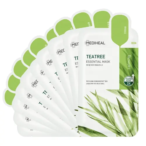 Mediheal Best Korean Sheet Mask - Tea Tree Essential Face Mask 10 Sheets For All Skin Types Korean Best Sheet Mask Soothing Calming