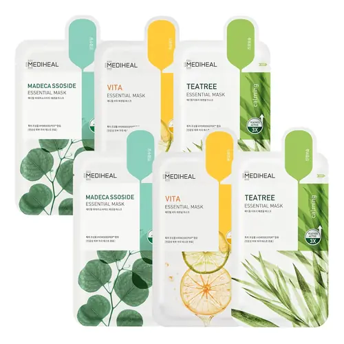Mediheal Sheet Mask Essential HERO 6 pack (Tea Tree, Madecassoside, Vita)| Korean Skincare Facial Sheet Mask Combo Moisturizing, Soothing and for Blemishes