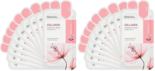 Mediheal Official Best Korean Sheet Mask - Collagen Essential Face Mask 10 Sheets Lifting and Firming For All Skin Types Value Sets (Pack of 2)