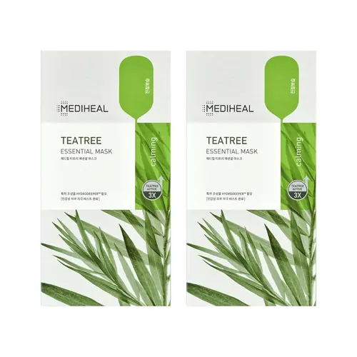 Mediheal Best Korean Sheet Mask - Tea Tree Essential Face Mask 20 Sheets For All Skin Types Korean Best Sheet Mask Soothing Calming