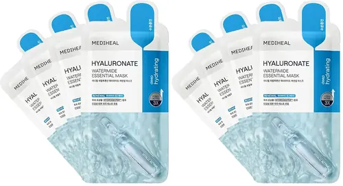 Mediheal Best Korean Hyaluronate Watermide Essential Face Mask - Hydrating and Moisturizing Sheet Masks With Hyalu Active 3x For All Skin Types (4 Count) (Pack of 2)