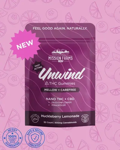 Unwind Delta-9 THC Gummies with Nano THC-PROMO - 30 count: Huckleberry Lemonade, 10mg THC/Gummy