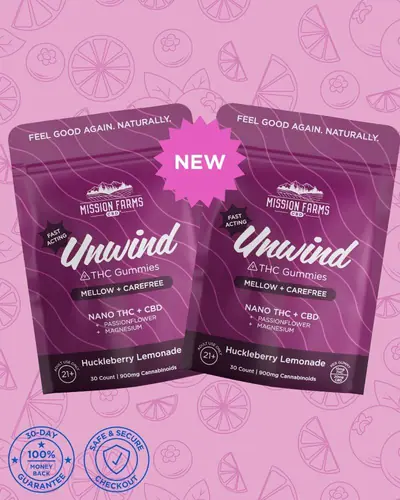 Unwind Delta-9 THC Gummies with Nano THC-PROMO - 60 count (2 x 30 count): Huckleberry Lemonade, 10mg THC/Gummy
