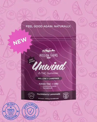 Unwind Delta-9 THC Gummies with Nano THC - 10 count: Huckleberry Lemonade, 10mg THC/Gummy