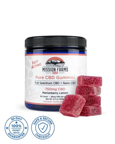 Pure CBD Gummies with Nano CBD - 30 count: Marionberry Lemon, 750mg