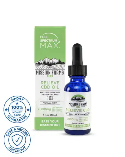 Full Spectrum Max Relieve CBD Oil - 2000mg CBD, 1 fl oz, Vanilla Mint