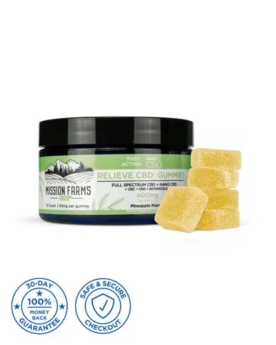 Relieve CBD Gummies with Nano CBD - 10 count: Pineapple Mango, 400mg (Travel Size)
