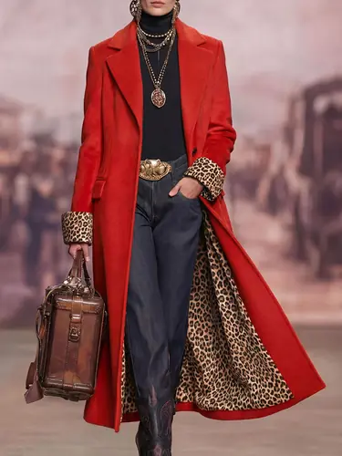 Lapel Single-breasted Leopard Print Coat