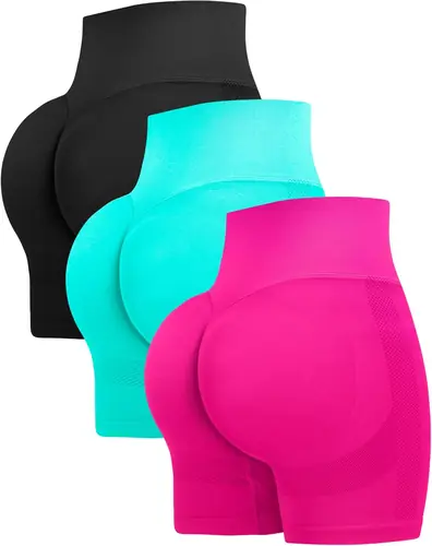 RUNNING GIRL Workout Shorts for Women 3 Piece High Waist Scrunch Tummy Control Active Biker Shorts Gym Running Yoga Shorts