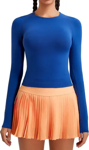 RUNNING GIRL Long Sleeve Yoga Shirts for Women, Soft Fitted Seamless Shirts Stretchy Casual Crew Neck Athletic Casual Basic Shirt