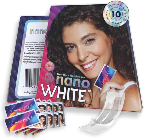 2-in-1 Teeth Whitening Strips | Professional Hydrogen Peroxide + Enamel-Repairing Nano-Hydroxyapatite | 28 No-Residue, Non-Slip Strips | Up to 8 Shades Whiter | Safe for Sensitive Teeth