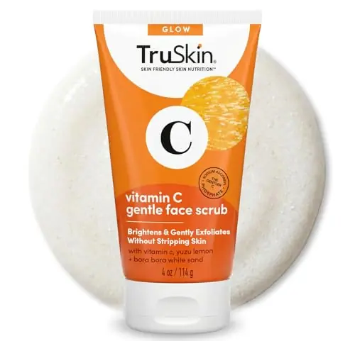 TruSkin Vitamin C Face Scrub & Face Exfoliator - Brightening Facial Scrub with Bora Bora White Sand & Yuzu Lemon - Smooths Texture and Reveals Softer-Looking Skin, 4 fl oz