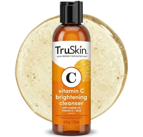 TruSkin Vitamin C Face Wash Cleanser - Brightening Facial Cleanser with Vitamins C & E, Rosehip Oil, Aloe Vera & MSM - Gently Cleanses, Refreshes & Supports Radiant Skin - 4 fl oz