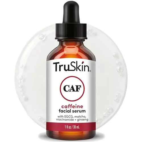 TruSkin Caffeine Face & Eye Serum – Energizing 5% Caffeine Serum with EGCG Niacinamide Matcha and Ginseng – Improve Look of Under Eye Dark Circles and Puffiness, 1 fl oz