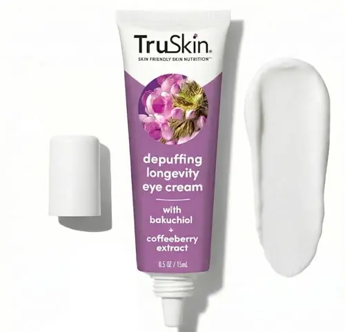 TruSkin Longevity Eye Cream – Caffeine Eye Cream with Bakuchiol, Lingonberry Stem Cells & Green Coffee Bean – Healthy Aging Gentle Retinol Alternative, Puffiness, Dark Circles, 0.5 fl oz