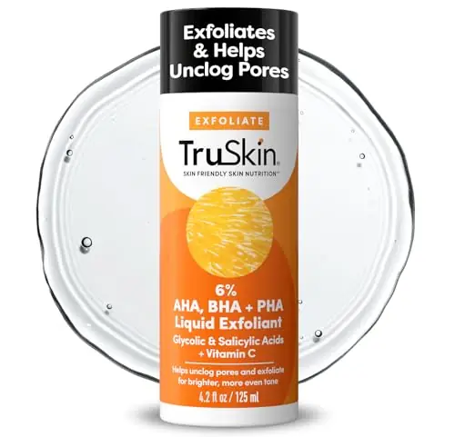 TruSkin BHA Liquid Exfoliant & Toner for Face - Triple Acid AHA BHA PHA Exfoliator with Salicylic, Glycolic Acid & Vitamin C - Improves Look of Tone & Texture, Unclogs Pores, 4.2 fl oz