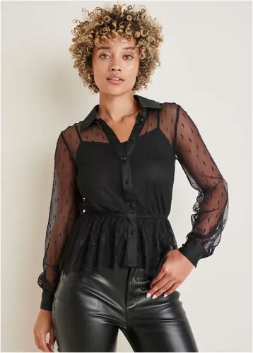 Sheer Lace Blouse - Jet Black