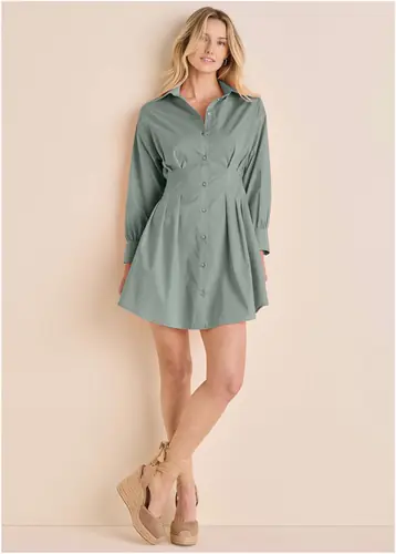 Pleated Shirt Dress - Iceberg Green