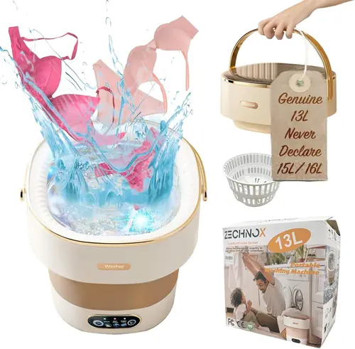 Portable Washing Machine 13L,Foldable Mini Washing Machine,Compact Portable Washer,Spin Dryer Included,for Underwear,Baby Clothes and Socks,Ideal for Apartment,RV and Travel,Lavadora Portatil (Beige)