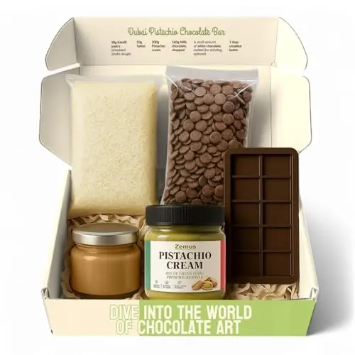 Viral Dubai Chocolate Bar Kit – Makes 14.10 oz of Bars, Chocolate Mold, Shredded Kataifi, Pistachio Cream – DIY Gift Box Dubai Kit – Great Gift for Father’s Day