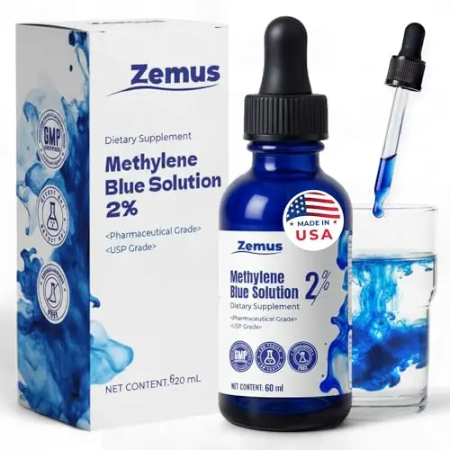 Zemus Methylene Blue Drops 2% – Pharmaceutical Grade USP – Made in USA – 99.9% Pure Liquid Solution for Human Use, Lab Tested, Cognitive Support - 60 mL (2.03 fl oz)