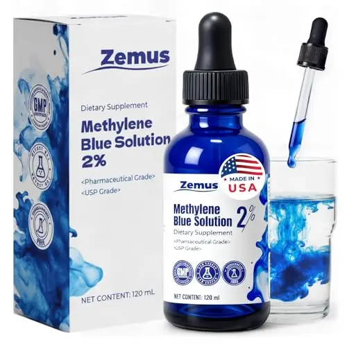 Zemus Methylene Blue Drops 2% – Pharmaceutical Grade USP – Made in USA – 99.9% Pure Liquid Solution for Human Use, Lab Tested, Cognitive Support - 120 mL (4.06 fl oz)