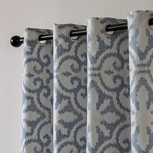 SLEEP ZONE Blackout Curtains for Bedroom and Living Room, Curtains & Drapes with Thermal Insulation for Room Darkening, Ikat Blue and White Jacquard 360GSM Window Curtain Panels (42 x 63 Inch)