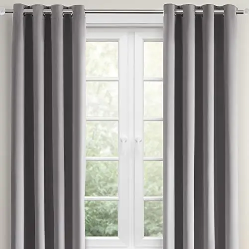 SLEEP ZONE Thermal Insulated Blackout Curtains for Bedroom, Room Darkening, Noise Reducing, Grommet Top Window Drapes (2 Panels, Grey, 42" W x 95" L)