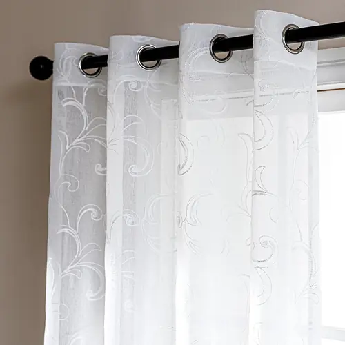 SLEEP ZONE Sheer Curtains 63 inch Length, Sheer White Curtains for Living Room/Bedroom, Floral Embroidery Semi-Sheer Voile Light Filtering Drapes, 2 Panels Each 42" W x 63" L
