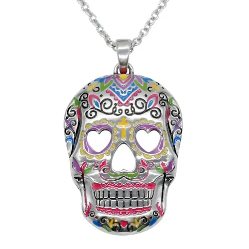 Sugar Skull Pendant Necklace Heart Eyes Day Of Dead