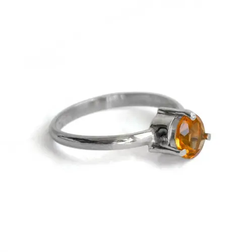 Citrine Sterling Silver Ring Round Cut November Birthstone
