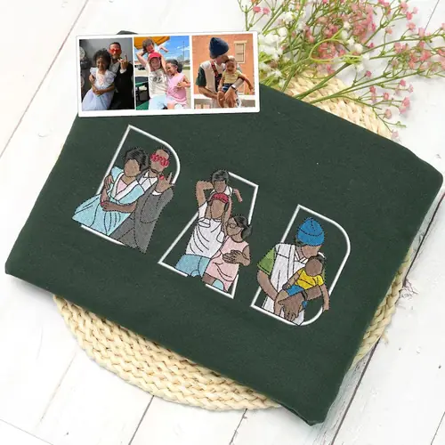 Custom Family Embroidered Portrait Sweatshirt – Gift for Papa, Dad or Mama