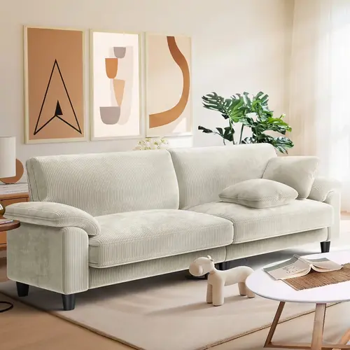 83 Inch Corduroy Sofa with Extra Deep Seat and 2 Pillows