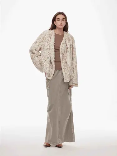 "Inspiration Glimpse" lapel double-breasted loose woven Rex rabbit fur coat for women in winter