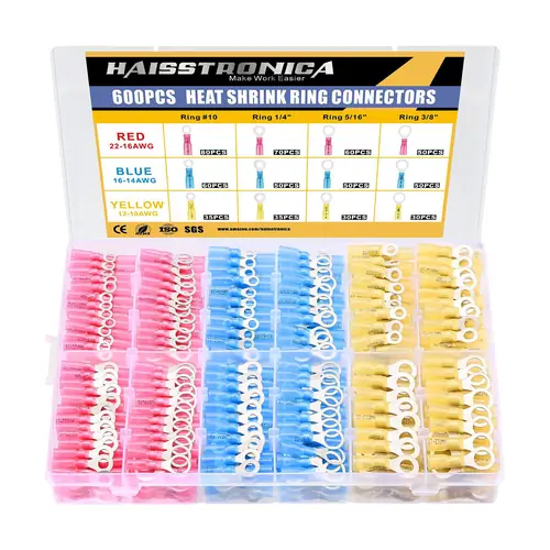 Heat Shrink Wire Connectors Ring Terminals 100PCS/200PCS/260PCS/600PCS AWG 16-14 22-16 12-10