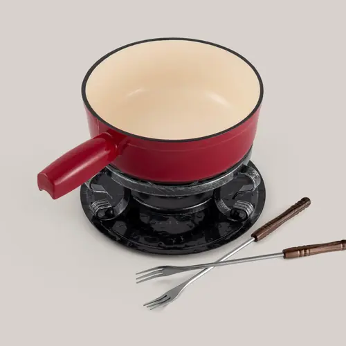 Lugano Cherry Red Cast Iron Cheese Fondue Set