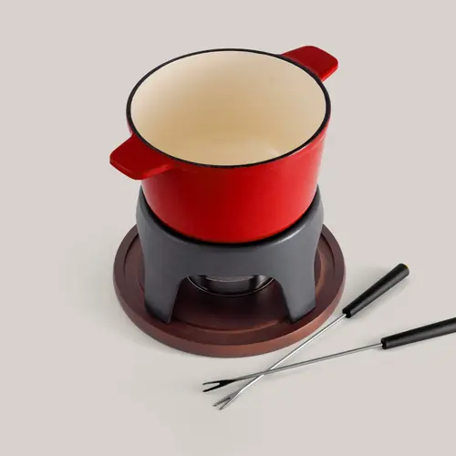 Sierra Cherry Red 3-in-1 Cast Iron Fondue Set
