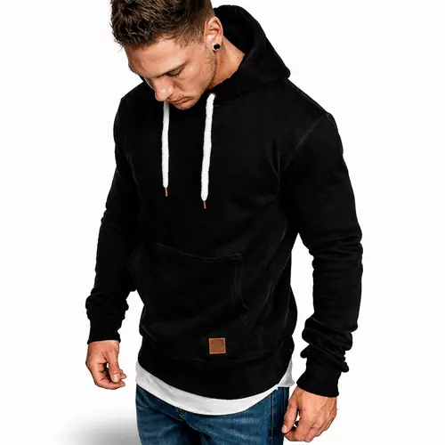 Men Hoodie Casual Hooded Solid Pocket Slim Fit Sweatshirts Pullover Sweater Tops