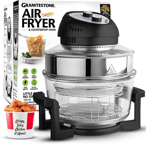 Granitestone 16 Quart Glass Oil-less Countertop Air Fryer with Racks