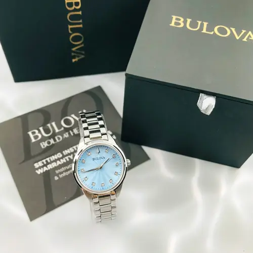 Bulova Classic 96P250 Sutton 11 Diamonds Blue Dial Women's Quartz Watch 28mm