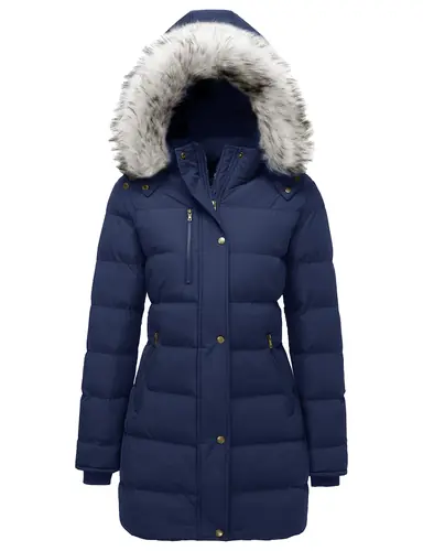 Women's Winter Warm Puffer Coat Parka Jacket with Faux Fur Removable Hood