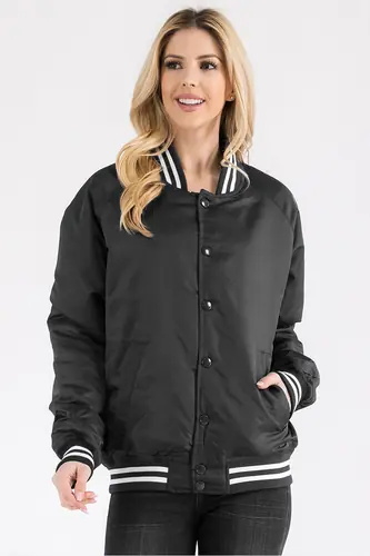 Womens Boyfriend Oversize Varsity Letterman Baseball Jacket Bomber Street Coat