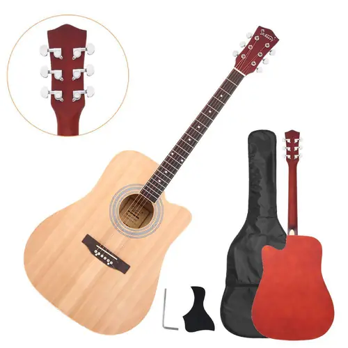 New 41" Full Size Adult 6 Strings Cutaway Folk Acoustic Guitar Wood Color