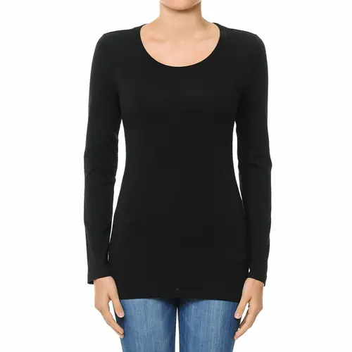 Women's Premium Cotton Basic Long Sleeve T-Shirt Top Soft Knit Solids Crew Neck