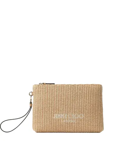 JIMMY CHOO Shearling Zipped Top Pouch with Leather Strap