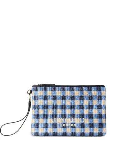 JIMMY CHOO Gingham Raffia Zipped Pouch