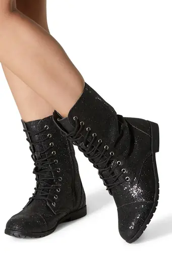Glitter Combat Boots - Black - Size 10 - Dance Shoe WL088
