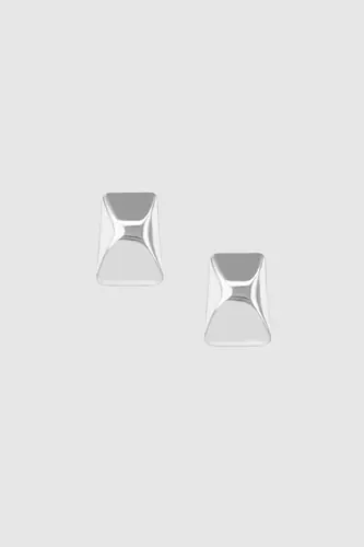 Curved Rectangle Earrings - Silver