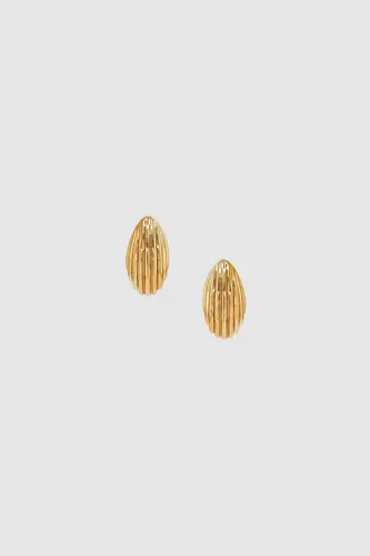 Small Ribbed Drop Earrings - Gold